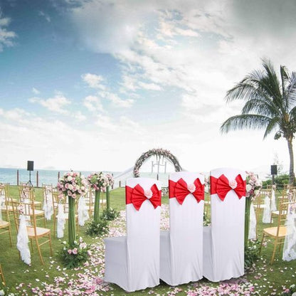 Elegant Red Chair Sashes by [Brand Name] - 10pcs Elastic Spandex Wedding & Party Decorations