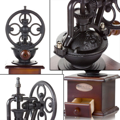 MOON-1 Manual Coffee Grinder Antique Cast Iron Hand Crank Coffee Mill With Grind Settings & Catch Drawer ，120 x 120 x 260mm..