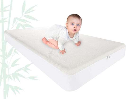 Pure Bamboo Bamboo Crib Mattress Protector - Waterproof, Breathable & Noiseless Cover | Fits 52x28x6 Inch Mattress