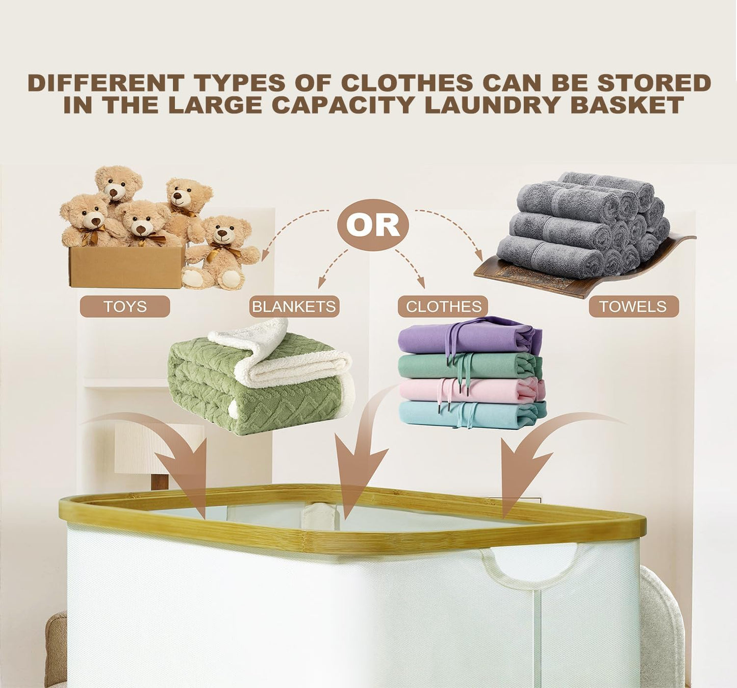 Bamboo Laundry Hamper - 88L Collapsible Basket with Lid & Handle | Waterproof Organizer for Bedroom & Bathroom