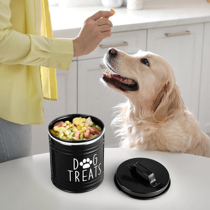 OUTNILI Dog Treat Container - Airtight Black Jar for Kitchen | 6.6" Tall X 6" Round, Rustic Storage for Pets