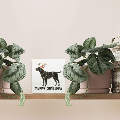Black Labrador Merry Christmas Wooden Box Sign - 5x5 Inch Desk & Wall Decor (Variation: Black Labrador)