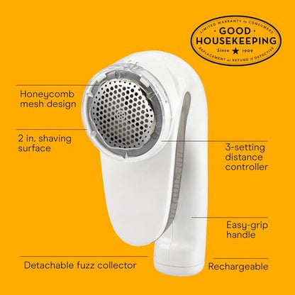 Conair Fabric Shaver - Rechargeable Lint Remover with 3 Settings | Large 2-Inch Shaving Head, White