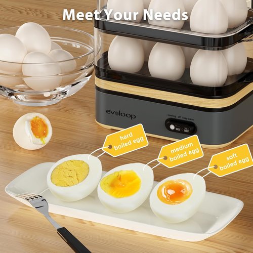 Evoloop Rapid Egg Cooker - Electric 12-Egg Capacity for Soft, Medium, Hard Boiled & Poached Eggs | BPA-Free Grey Design
