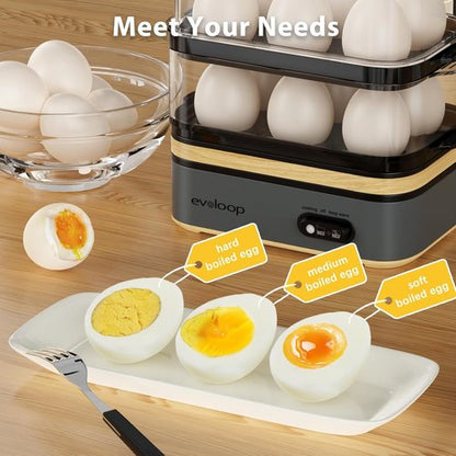 Evoloop Rapid Egg Cooker - Electric 12-Egg Capacity for Soft, Medium, Hard Boiled & Poached Eggs | BPA-Free Grey Design