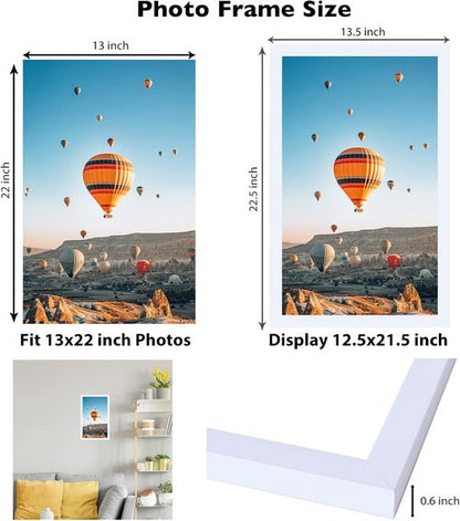 JCJMY 13x22 Picture Frame - White Wall Gallery Frame for Horizontal & Vertical Photos | 13x22 Inches