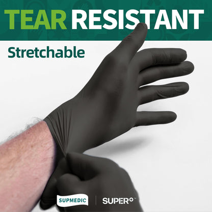 Supmedic Vinyl Disposable Exam Gloves, Black 4 Mil Powder-Free Latex-Free Medical Food-Safe Cooking Cleaning Glove, 100 Pcs (Large)