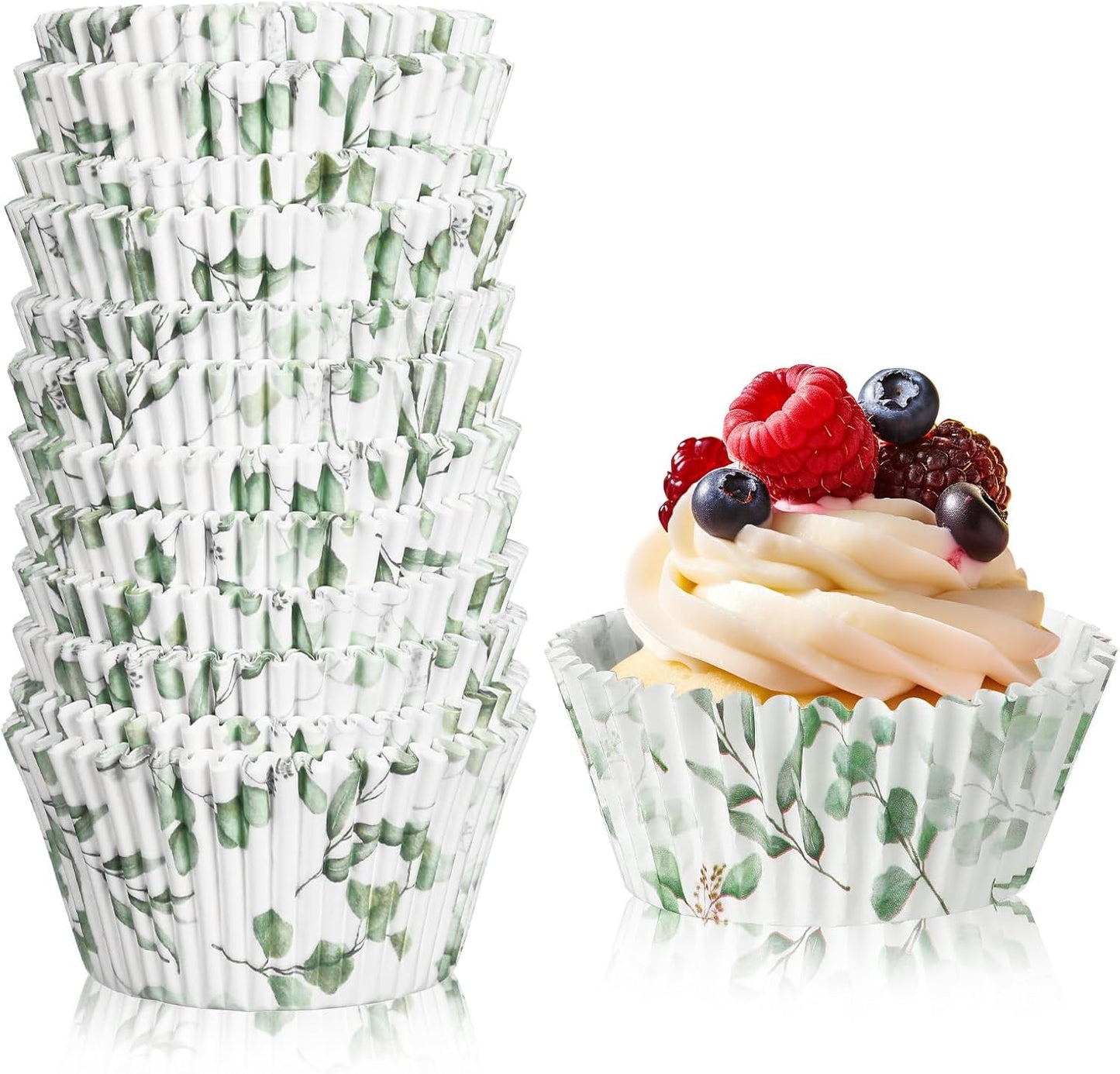 WILLBOND Greenery Cupcake Liners - 300 Count Baking Cups for Baby Showers & Parties