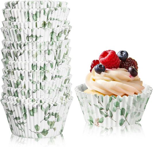 WILLBOND Greenery Cupcake Liners - 300 Count Baking Cups for Baby Showers & Parties