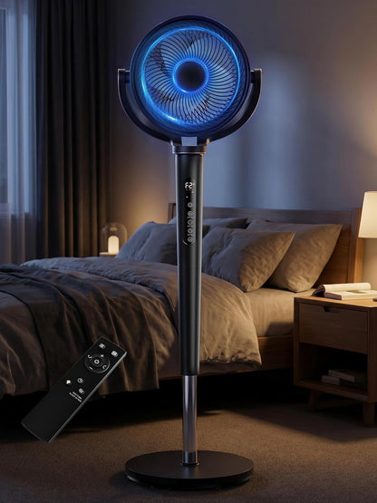 Uthfy Oscillating Fan - 120° Full-Automatic Oscillation, Quiet DC Motor, Remote Control, 16 Speeds, Black