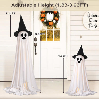 Skiennix Halloween Decorations - Light-Up Spooky Ghosts with LED Strip & Witch Hats | 2 Large Indoor/Outdoor Decor