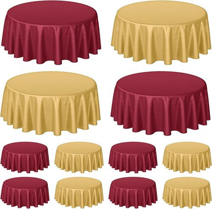Buryeah 12 Pcs Burgundy & Gold Round Table Cloths - 84 Inch Waterproof Disposable Covers for Events