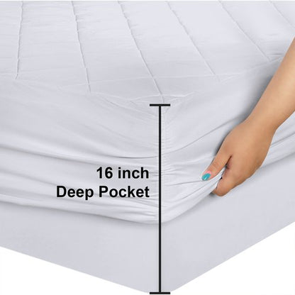Utopia Bedding Quilted Fitted Mattress Pad, King Size, Elastic Fitted Mattress Topper Protector and Cover with Deep Pocket Stretches up to 16 Inches, Machine Washable (White)