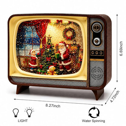Retro TV Christmas Decor LED Water Spinner Santa Scene - Battery Operated Acrylic Globe