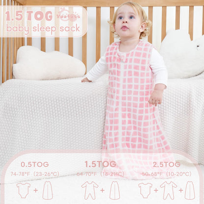 Yoofoss Baby Sleep Sack 6-12 Months, 1.5 Tog Sleep Sack, Fleece Baby Wearable Blanket with 2-Way Zipper, Infant Sleeping Sack, Soft Warm Lightweight(Small)