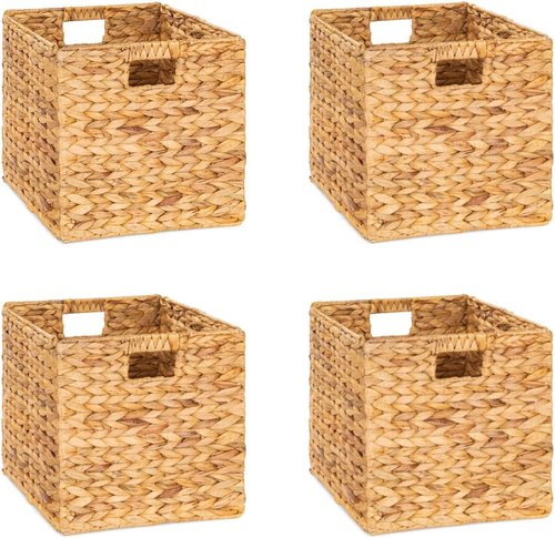 M4DECOR Storage Cube - Woven Water Hyacinth Baskets for Organizing | 12x12in, Set of 4