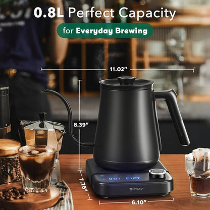 Electric Kettle, HIYAKOI Gooseneck Electric Kettle with Temperature Control, Pour Over Kettle for Coffee & Tea, 1200W Quick Heating Stainless Steel Hot Water Kettle Electric, Keep Warm, 0.8L