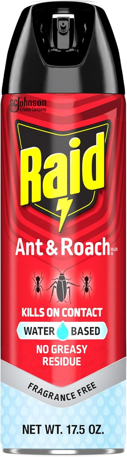 Raid Ant & Roach Aerosol Bug Spray - Water-Based Insecticide, Kills On Contact, 17.5 oz