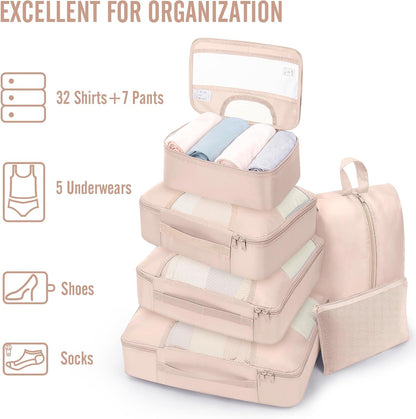 Veken Packing Cubes Set - Travel Essentials for Beach Vacations | Suitcase Organizer with Hanging Toiletry Bag