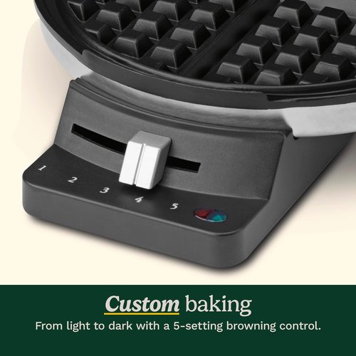 Cuisinart Waffle Maker - 1250W Round Classic Iron with 5-Setting Adjustable Browning Control | Brushed Stainless