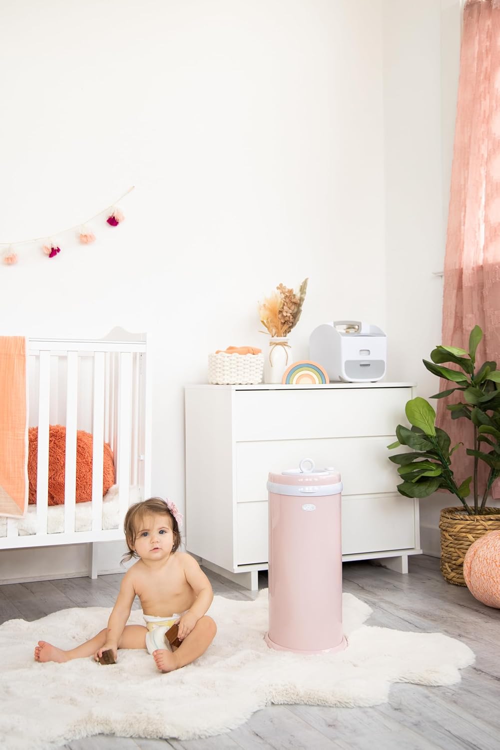 Ubbi Steel Diaper Pail - Odor Locking Design, No Special Bags Needed | Award-Winning, Blush Pink