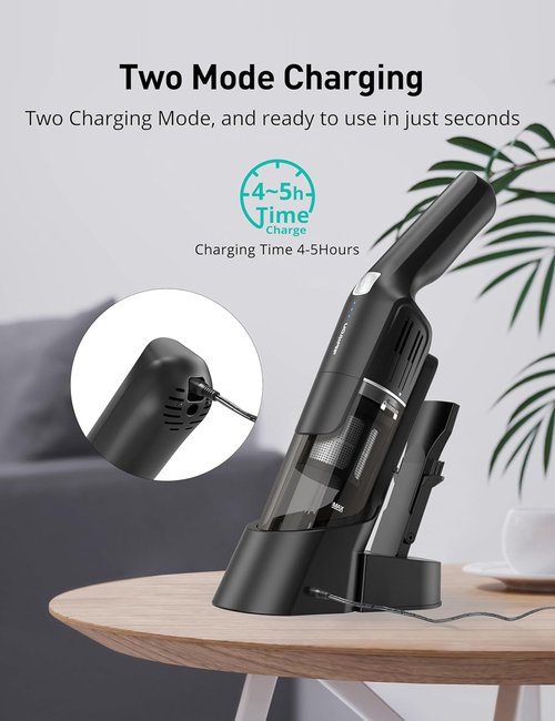 Aspiron Cordless Handheld Vacuum - 24KPA Powerful Car Vacuum with 2-Speed & Wireless Charger | Ergonomic Design, Portable, Black Grey