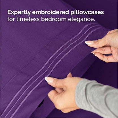 Cal King Size Sheet Set by Hotel Luxury | 4-Piece Comfy, Breathable, Cooling Bedding - Deep Pockets, Soft & Wrinkle-Free - Oeko-Tex Certified, Purple