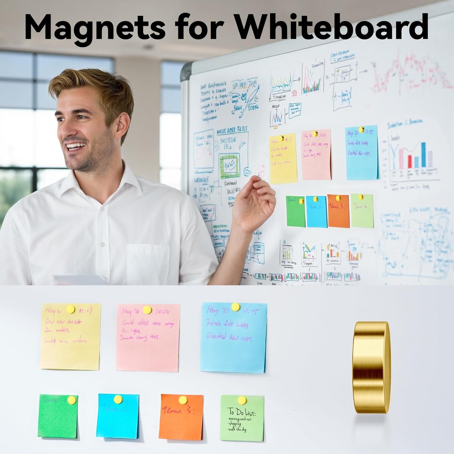 SMARTAKE Neodymium Refrigerator Magnets - 45 Pcs Small Round 10x2.6mm | Premium Multi-Use for Home, Office & School (Gold)