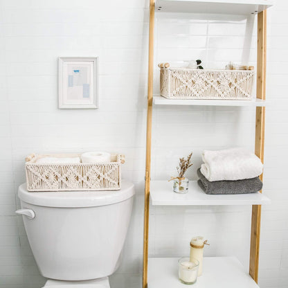 Mkono Macrame Storage Baskets - Handmade Woven Organizer for Home Décor | Set of 2, Ivory