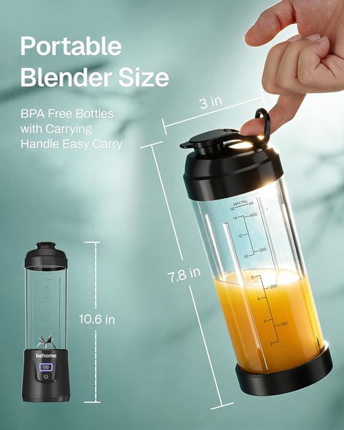 Behome Portable Blender - Personal Juicer for Smoothies & Shakes, 14 OZ, USB-C Rechargeable, BPA-Free