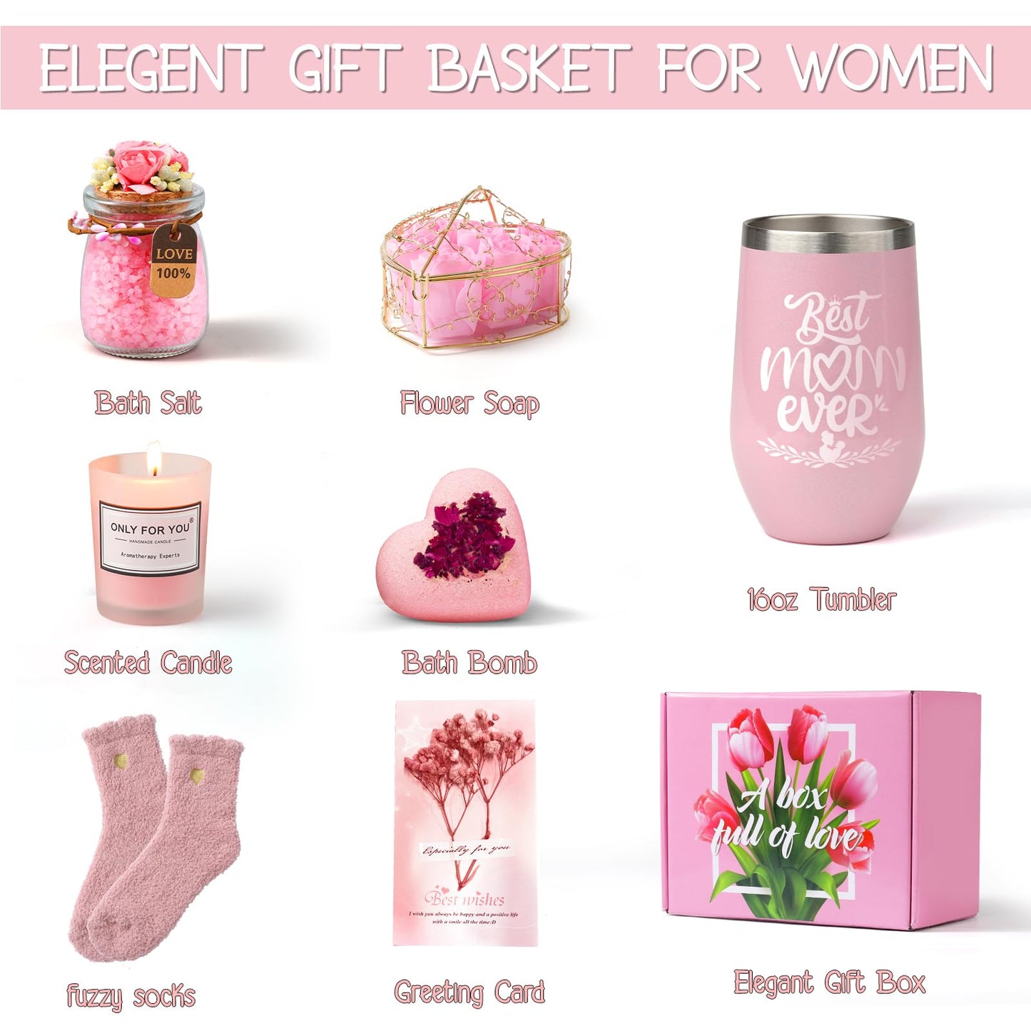 Mother's Day Gifts Basket for Women, Mothers Day Gifts for Mom from Son Daughter, Gifts for Mom, Wife, Girlfriend, Sister, Her, Birthday Gifts for Women, Spa Basket Set for Mother