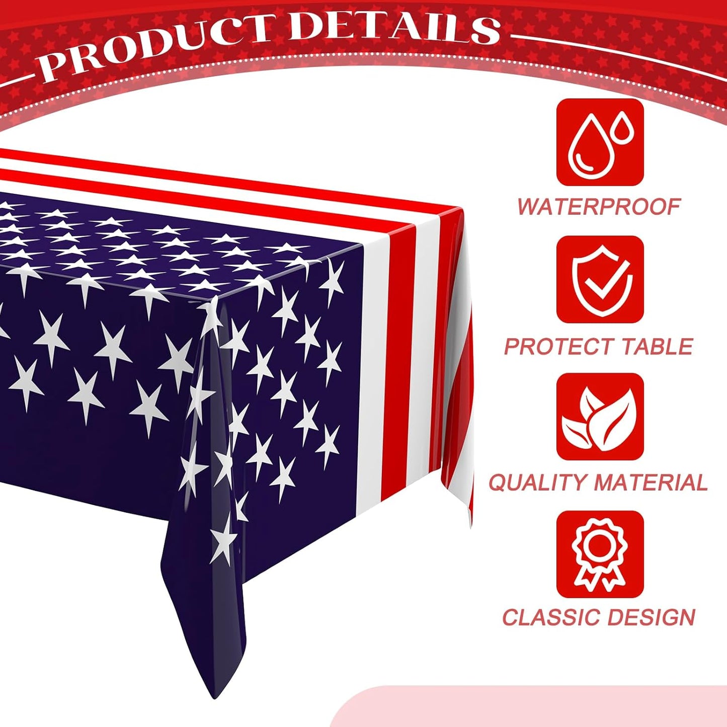 Newwiee Patriotic Tablecloth - American Flag Design | 54x108 Disposable Plastic for Memorial Day Parties (6 Pcs)