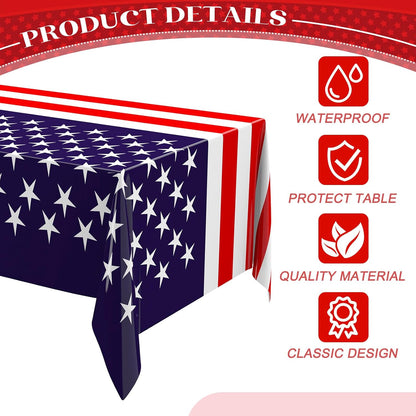 Newwiee Patriotic Tablecloth - American Flag Design | 54x108 Disposable Plastic for Memorial Day Parties (6 Pcs)
