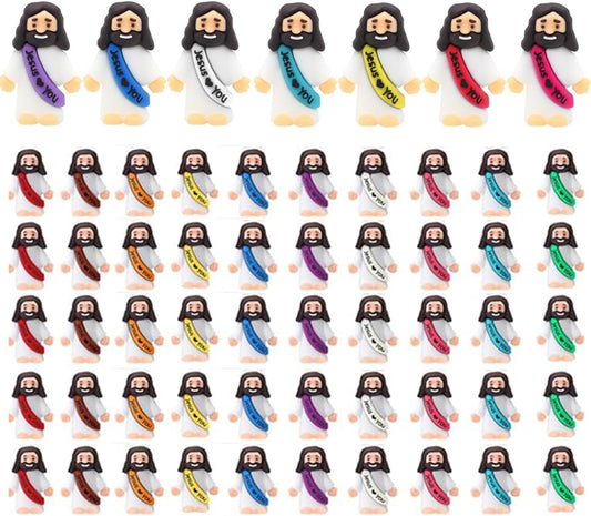 Mini Jesus Figurines by [Brand Name] - 50 Pcs Tiny Religious Christ Savior Figures for Baptism & Easter Gifts | Multicolor