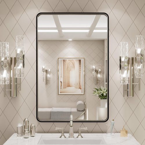 LOAAO 20X28 Inch Black Metal Framed Bathroom Mirror for Wall, Matte Black Bathroom Vanity Mirror Farmhouse, Anti-Rust, Hangs Horizontally or Vertically