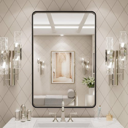 LOAAO 20X28 Inch Black Metal Framed Bathroom Mirror for Wall, Matte Black Bathroom Vanity Mirror Farmhouse, Anti-Rust, Hangs Horizontally or Vertically