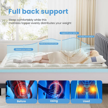 Sweetcrispy Memory Foam Mattress Topper - 2 Inch Gel & 1 Inch Pillowtop | Cooling Pressure Relief