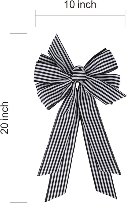 Meseey Large Black and White Striped Ribbon Bow - 20 x 11 Inch Farmhouse Wreath Decor & Tree Topper