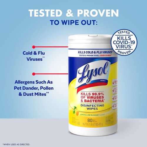 Lysol Disinfecting Wipes Bundle - All-Purpose Multi-Surface Cleaner | Lemon & Lime, 80 Count