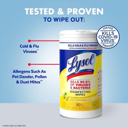 Lysol Disinfecting Wipes Bundle - All-Purpose Multi-Surface Cleaner | Lemon & Lime, 80 Count
