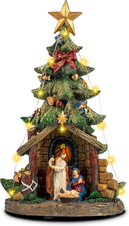 VISFLAIR 12'' Lighted Christmas Nativity Scene - Musical Holy Family Figurines with LED Lights