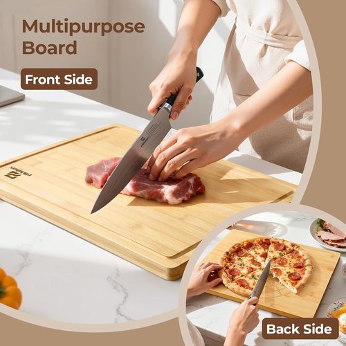 Bamboo Cutting Boards Set of 4 - Non-Slip Charcuterie & Chopping Boards with Holder | Ideal Gift