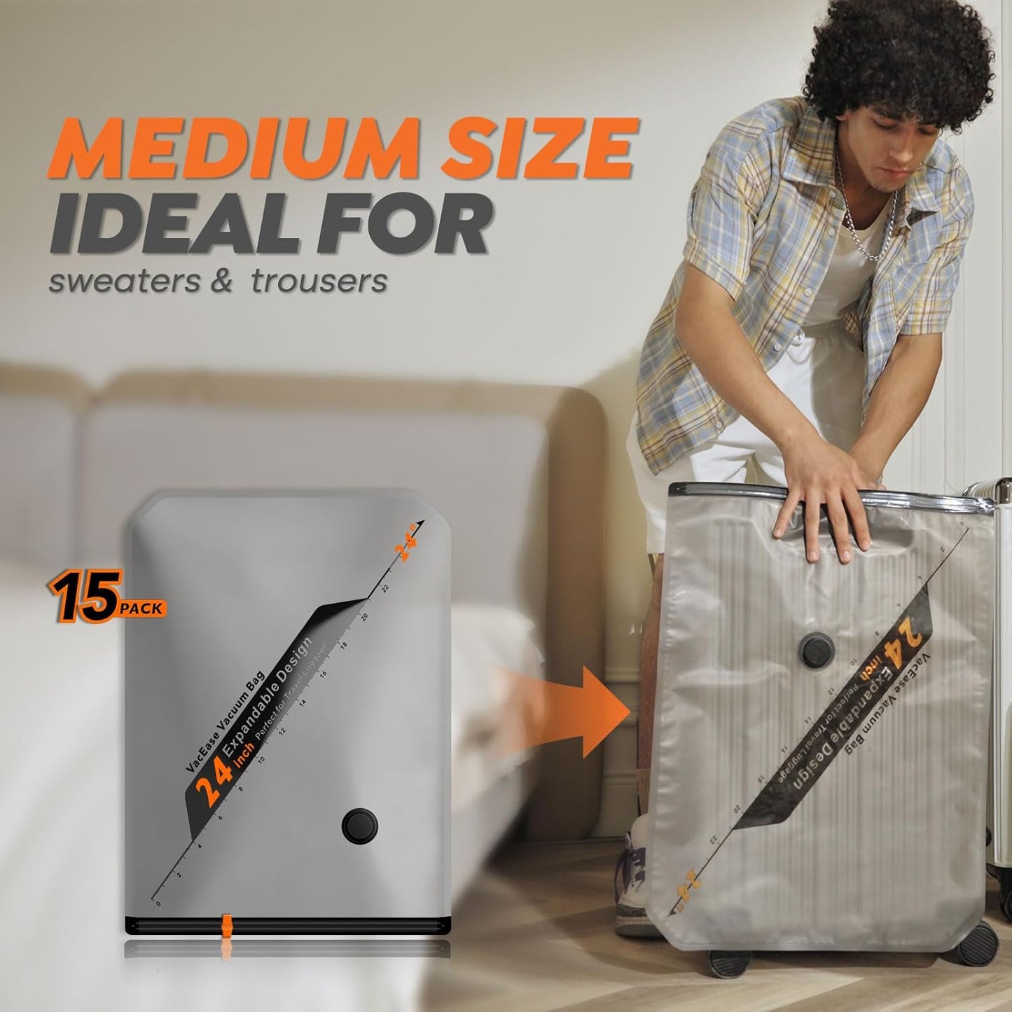 Rechargeable Wireless Pump | Travel Storage Bags Set - 15 Medium Vacuum Bags for Space-Saving Packing