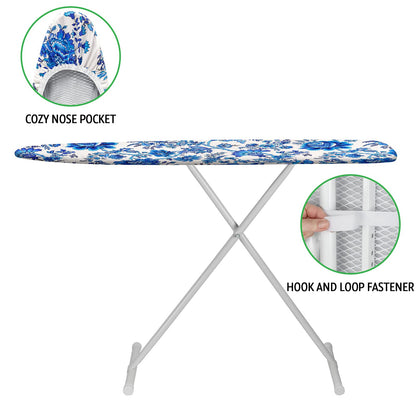 Memeaty Ironing Board Cover and Pad 15x54 Inch Standard Ironing Board Cover with Elastic Edge and Hook and Loop Fasteners Scorch and Stain Resistant Cotton Ironing Covers with Thick Padding