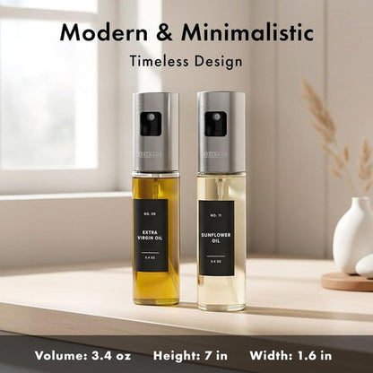 EDELHAUS Oil Sprayer Set - Stainless Steel & Glass Bottles for Healthy Cooking | 2 Pack with Silver Lids