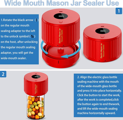 Skiennix Electric Mason Jar Vacuum Sealer Kit - Black & Red | Preserve Food Freshness