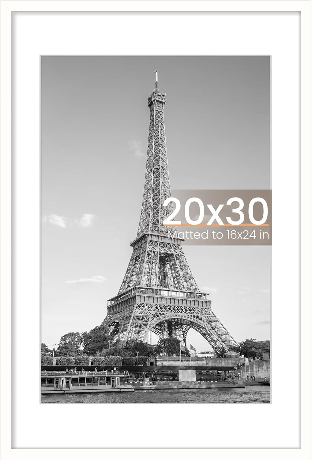 Upsimples 20x30 Poster Frame - Versatile Display for 16x24 Pictures with Mat or 20x30 Without Mat | White, 1 Pack
