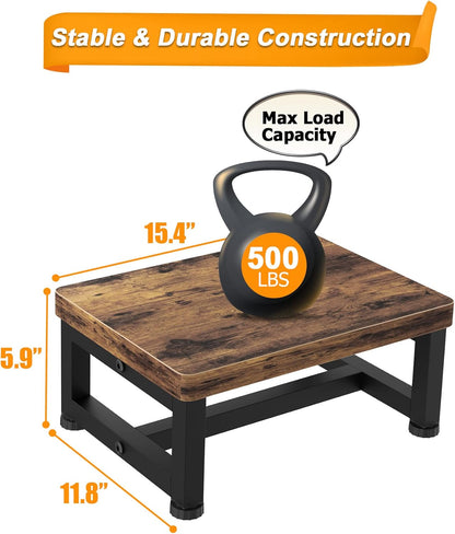 Wooden Step Stool - Heavy Duty Design with Non-Slip Rubber Feet | 500-LBS Capacity, Rustic Brown