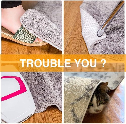 4PCS Rug Pad Grippers, Non Slip Rug Tape Grip Carpet Corner for Hardwood Floors and Tiles, Double Sided Rug Stickers Accessories for Area Rugs to Keep Area Rug Flat