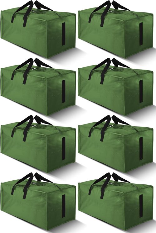 HOMESURE Large Water-Resistant Moving Bags - 8 Pack Heavy Duty Storage Totes with Zippers & Handles | Olive Green